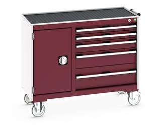 41006015.** Bott Cubio Mobile Cabinet / Maintenance Trolley measuring 1050mm wide x 525mm deep x 885mm high. Storage comprises of 1 x Cupboard (400mm wide x 600mm high) and 5 x 650mm wide Drawers (2 x 75mm, 1 x 100mm, 1 x 150mm & 1 x 200mm high)....